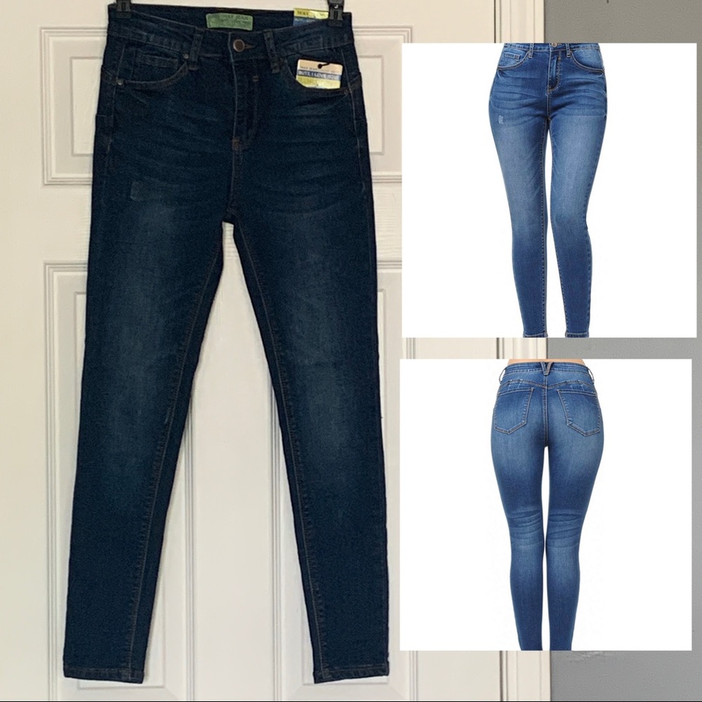 Wax Jean Push Up Dark Blue Denim Skinny